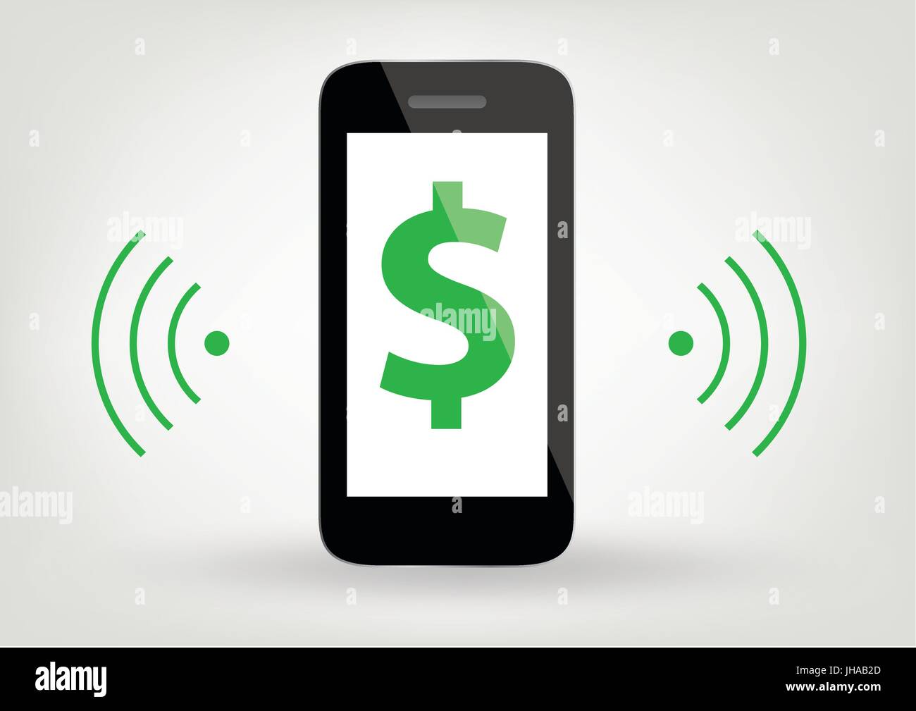 Teléfono móvil / teléfono inteligente icono con el signo de dólar y símbolo inalámbrico Foto de stock
