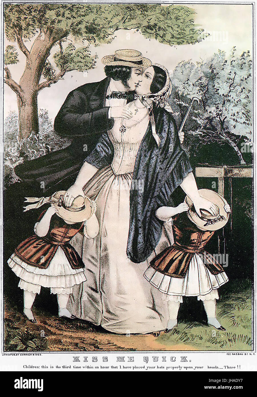 KISS ME QUICK Currier & Ives imprimir alrededor de 1850 Foto de stock