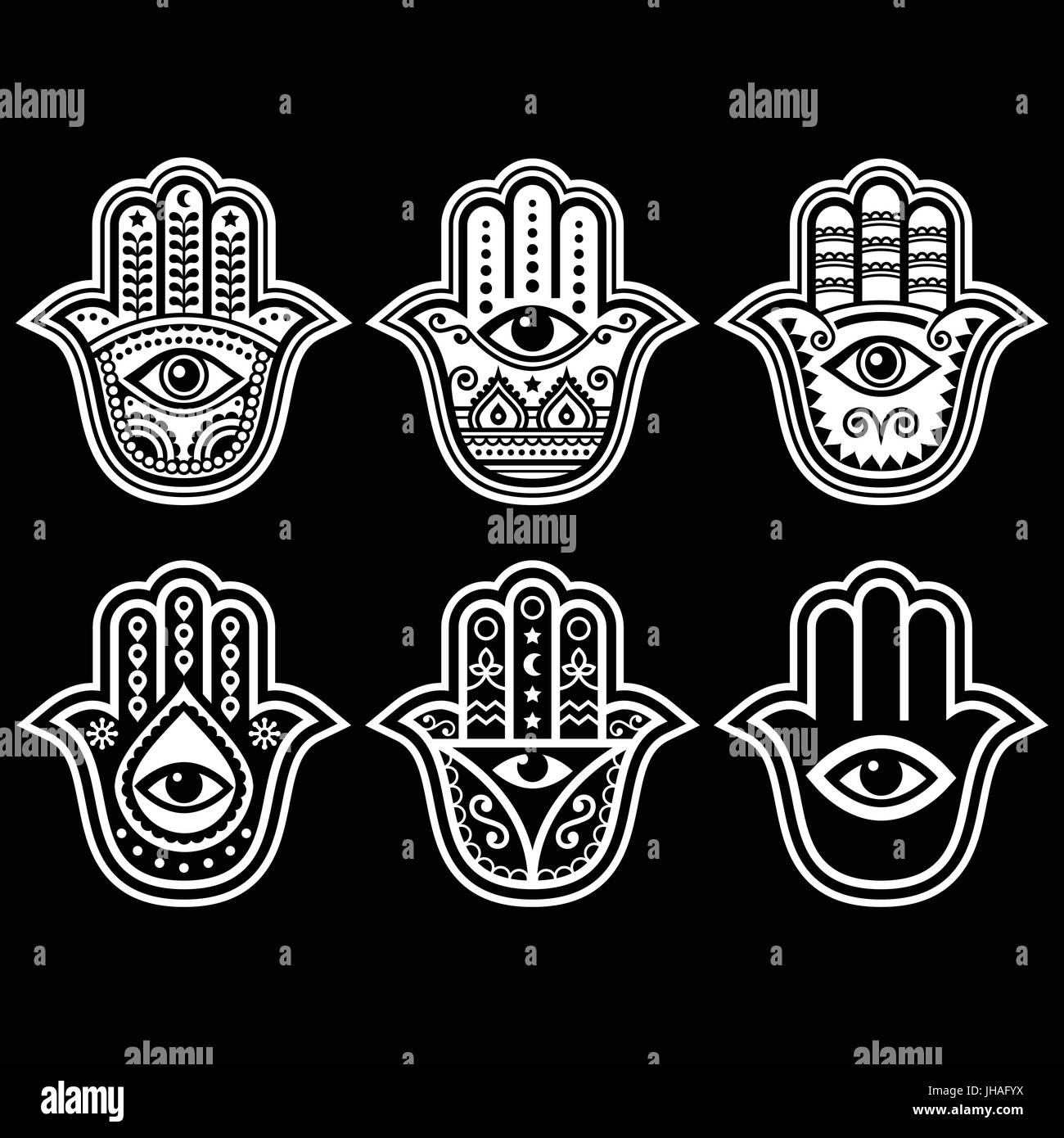 Mano de HAMSA, mano de Fátima: amuleto, símbolo de protección del diablo  ojo negro, Hamsa Mano de Fatima - símbolo de la fortaleza y la felicidad  aislado Imagen Vector de stock - Alamy