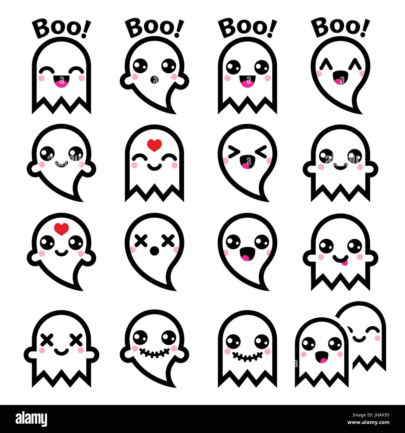 Kawaii cute fantasma para Halloween conjunto de iconos Imagen Vector de  stock - Alamy