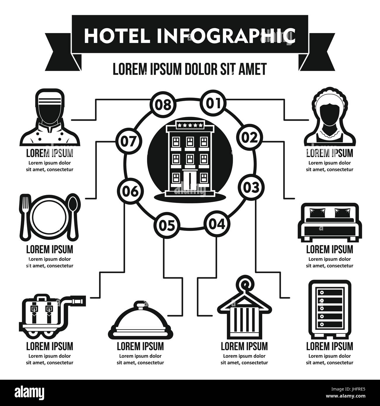 Hotel infográfico concepto, estilo sencillo Ilustración del Vector