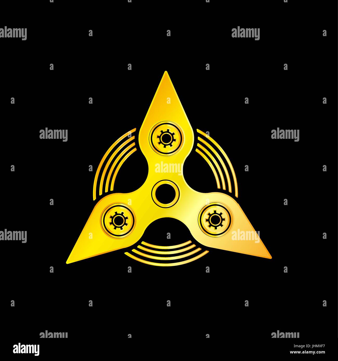 Mano de oro Spinner emblema con fondo negro Ilustración del Vector