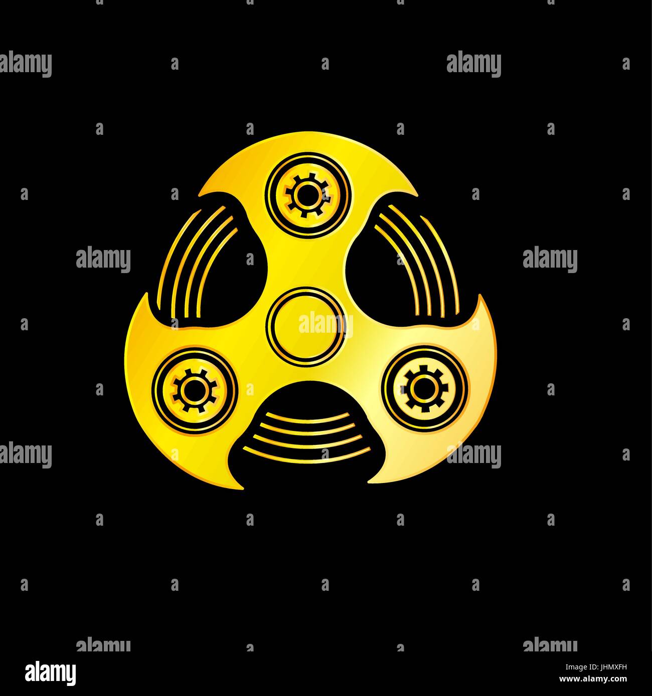 Mano de oro Spinner emblema con fondo negro Ilustración del Vector