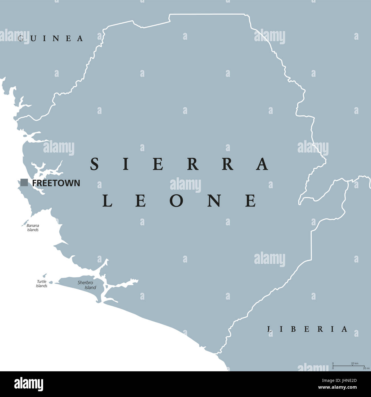 Sierra Leona Mapa Político Con Capital Freetown Y Fronteras Internacionales República Y País En 9622