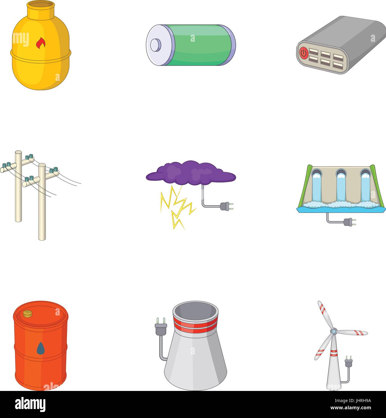 Tipos de electricidad, estilo de dibujos animados Imagen Vector de stock -  Alamy