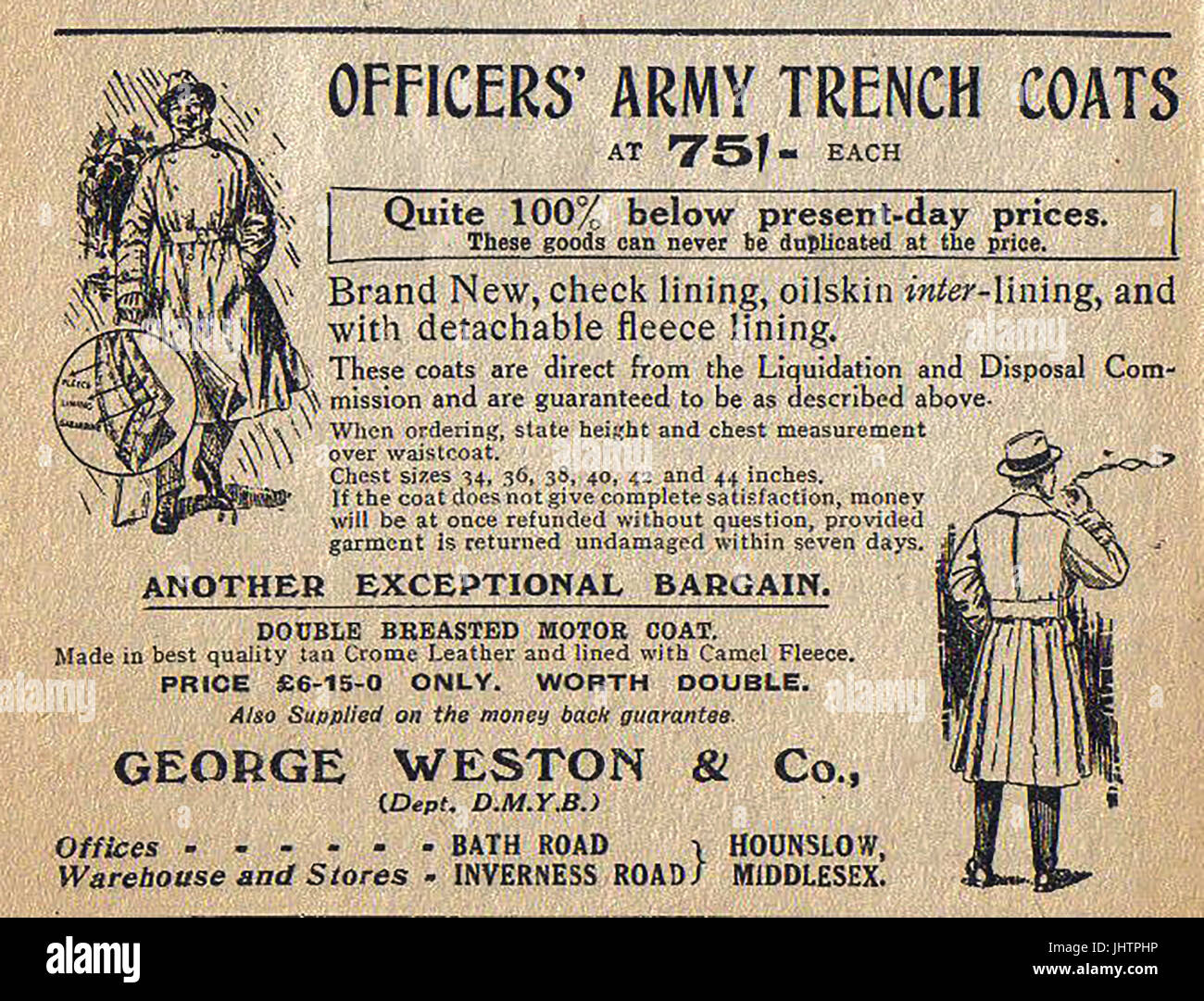 Impermeable oficiales post-guerra anuncio Foto de stock