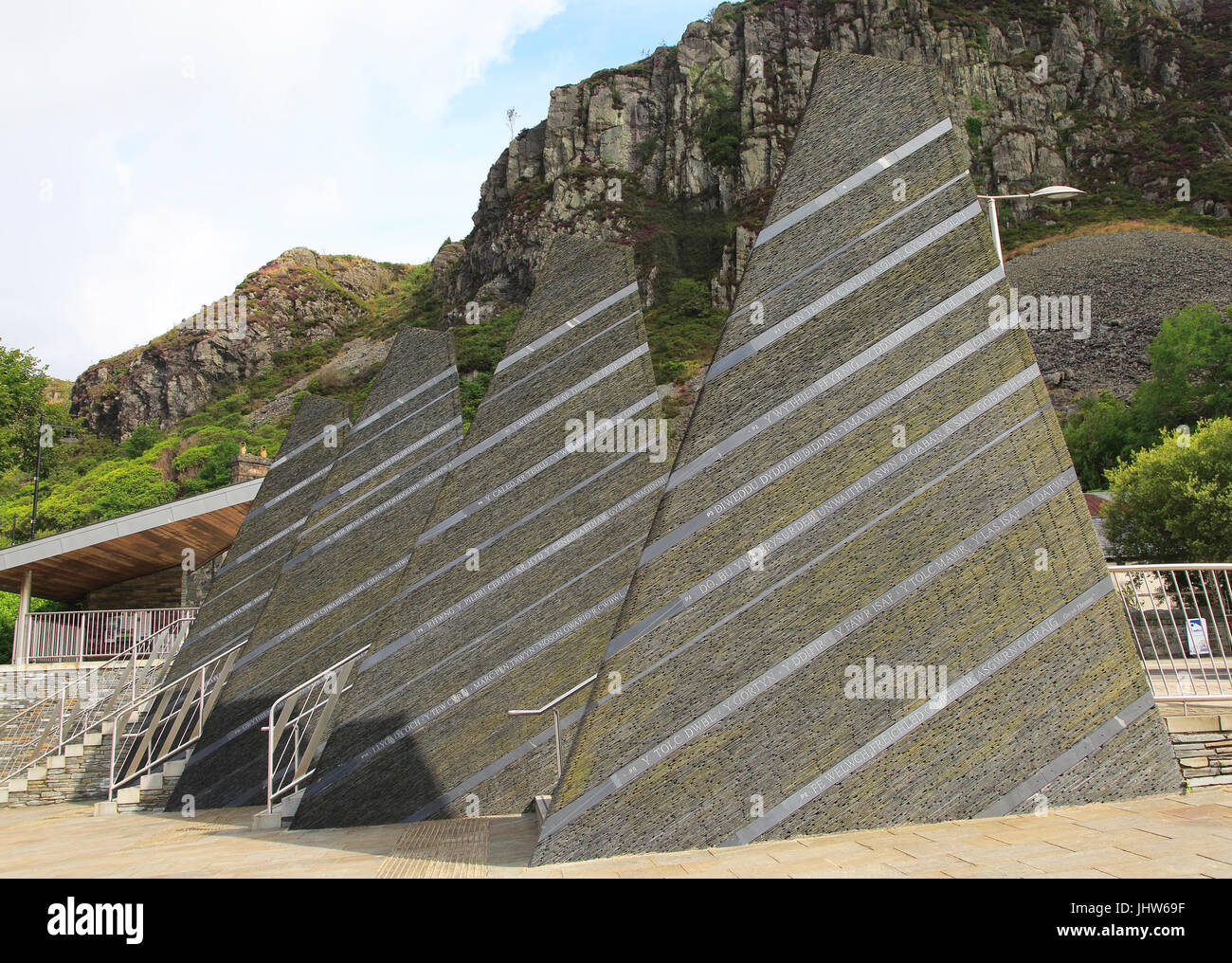 Obra monumento a la industria de la pizarra patrimonio en Blaenau Ffestiniog, Gwynedd, North Wales, REINO UNIDO Foto de stock