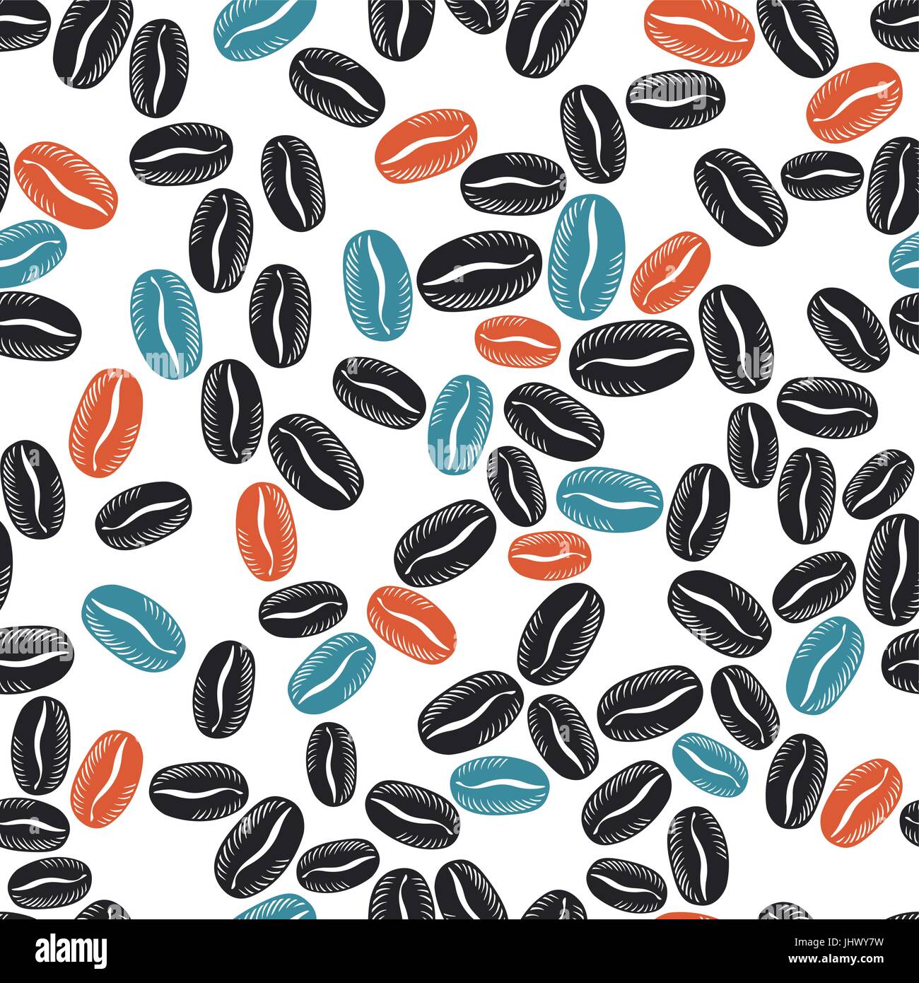 Los granos de café perfecta patrón. Rojo, azul y negro Ilustración del Vector