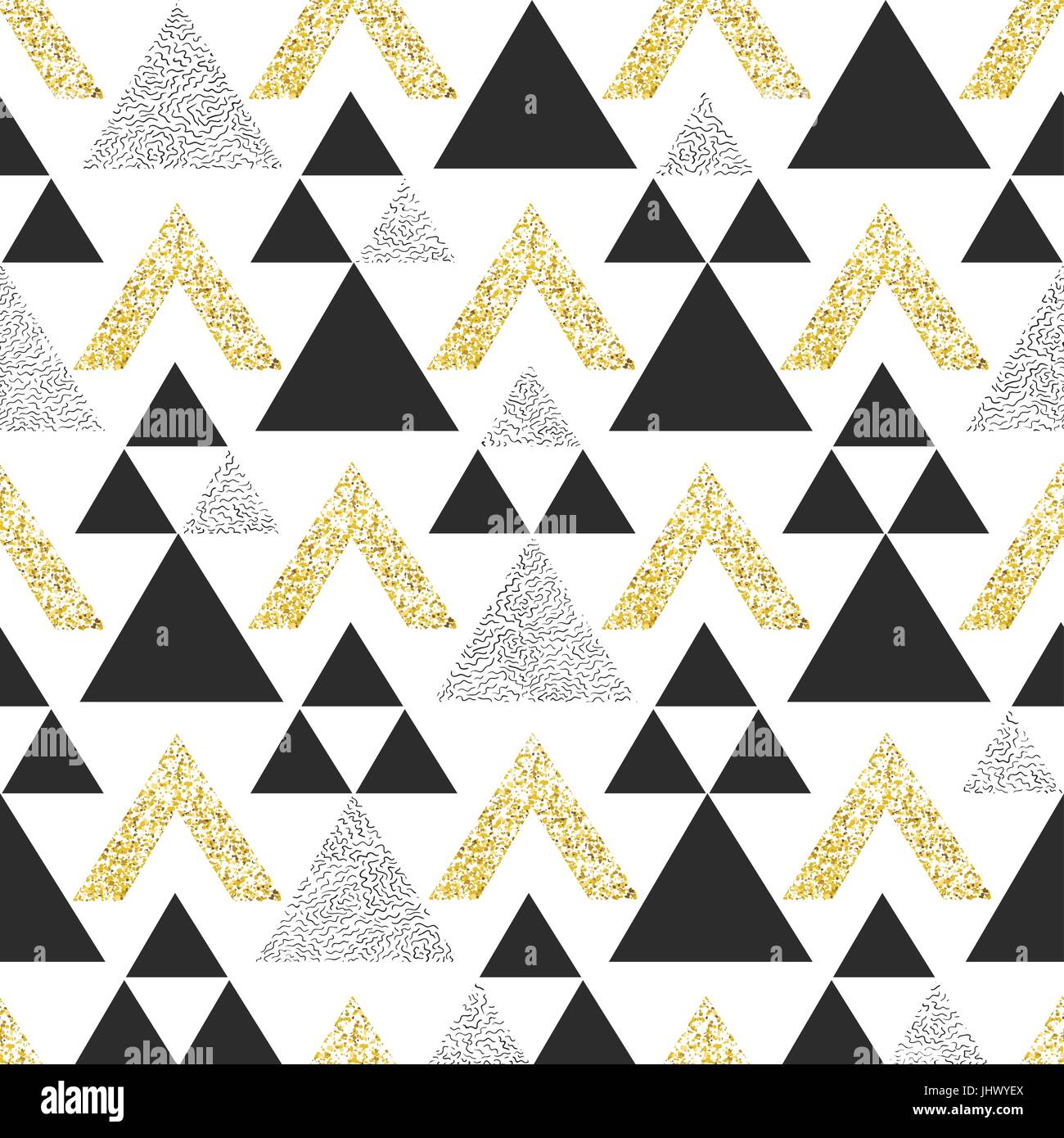 Oro triángulo geométrico de fondo. Resumen patrón sin fisuras con triángulos en oro y gris oscuro. Ilustración del Vector