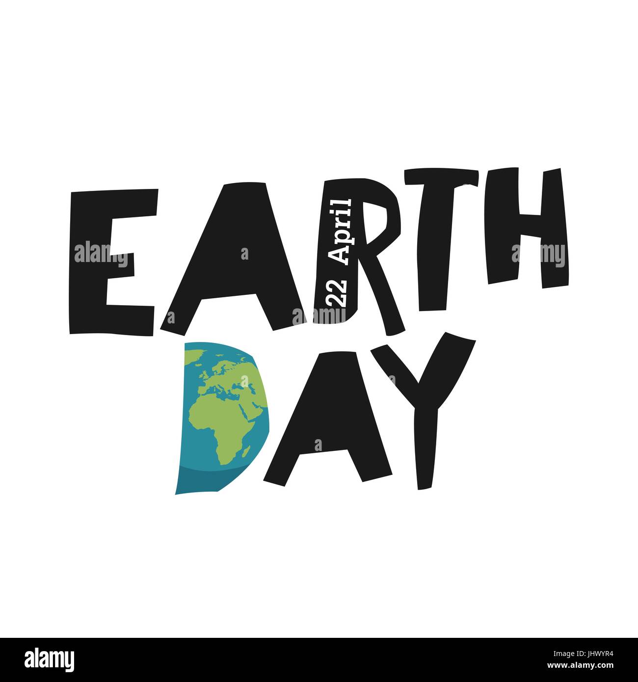 El día de la tierra ecología logotipo plantilla. Planeta Tierra en forma letra 'D'. 22 de abril de texto. Resumen de diseño de logotipo de vacaciones. Ilustración del Vector