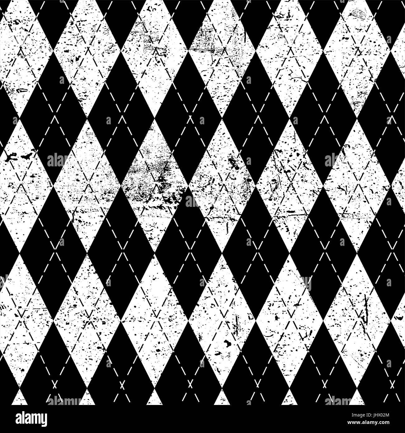 Argyle monocromo patrón sin fisuras. Blanco y negro, sucio de textura. Grunge vintage de fondo. Ilustración del Vector