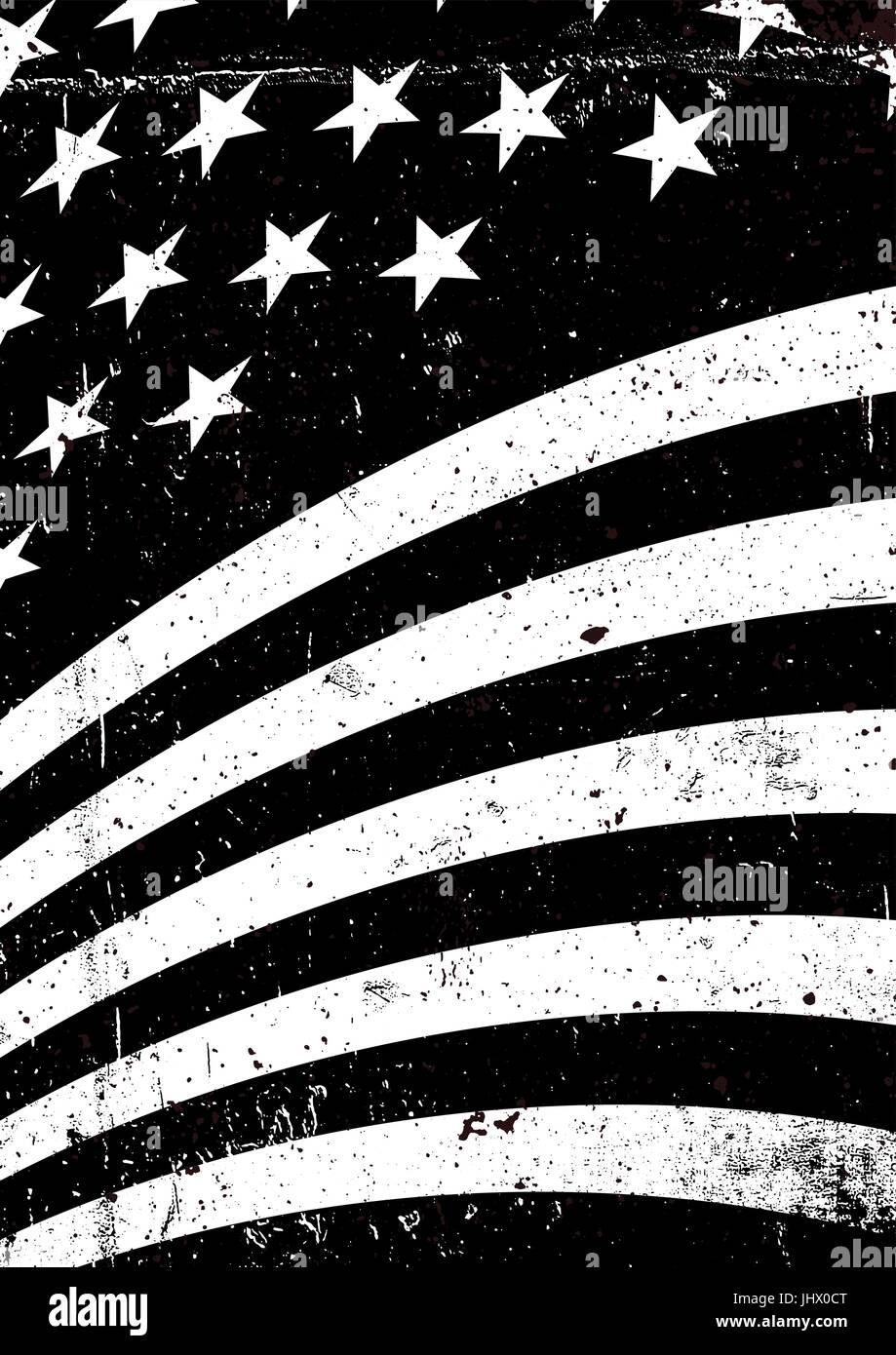 Blanco y negro grunge Estados Unidos de América bandera ondulada. Resumen antecedentes patrióticos americanos. Vector grunge ilustración, formato A4. Ilustración del Vector