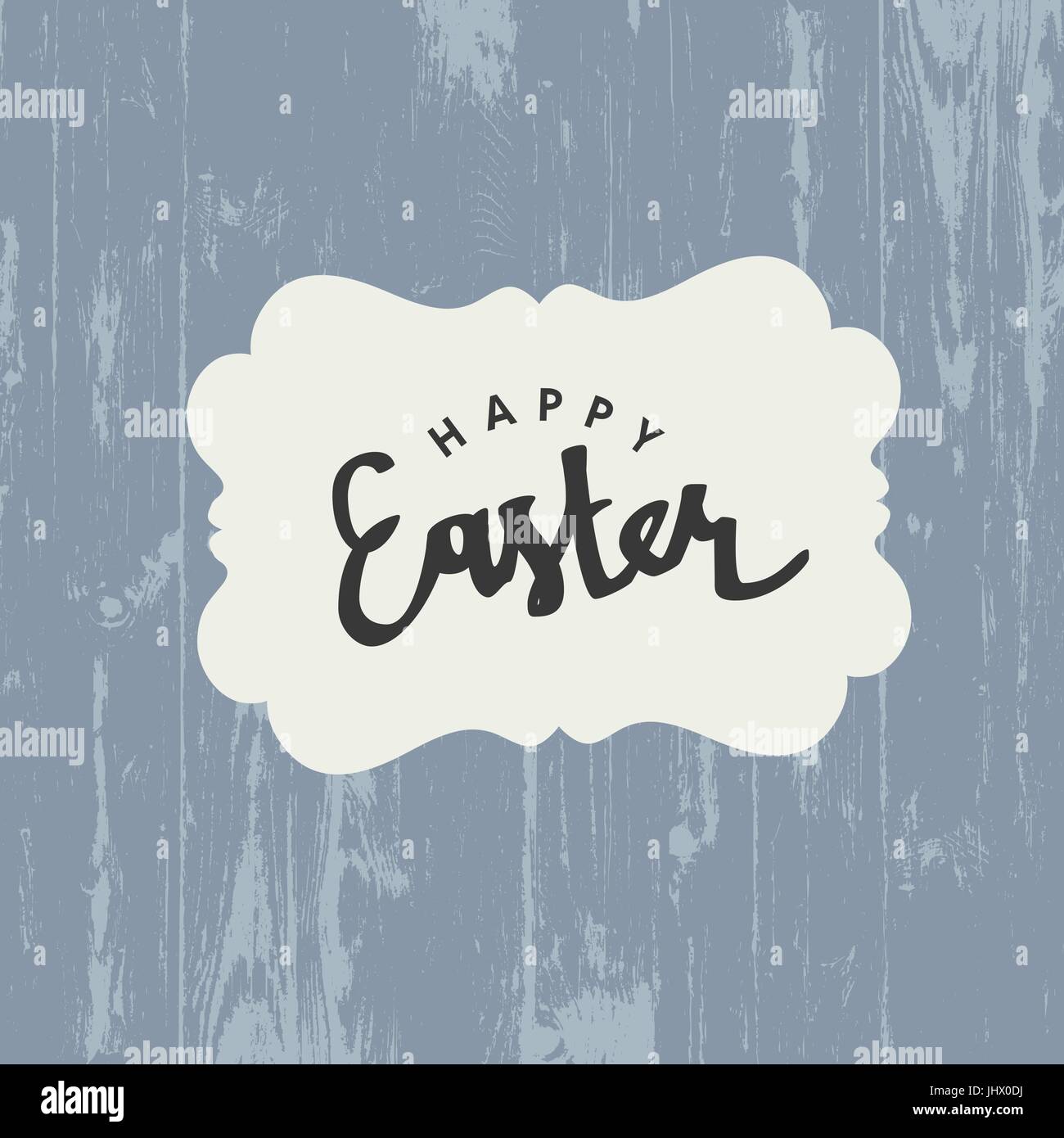 Tarjeta de felicitación de Pascua feliz Pascua con texto en la etiqueta blanca de madera Ilustración del Vector