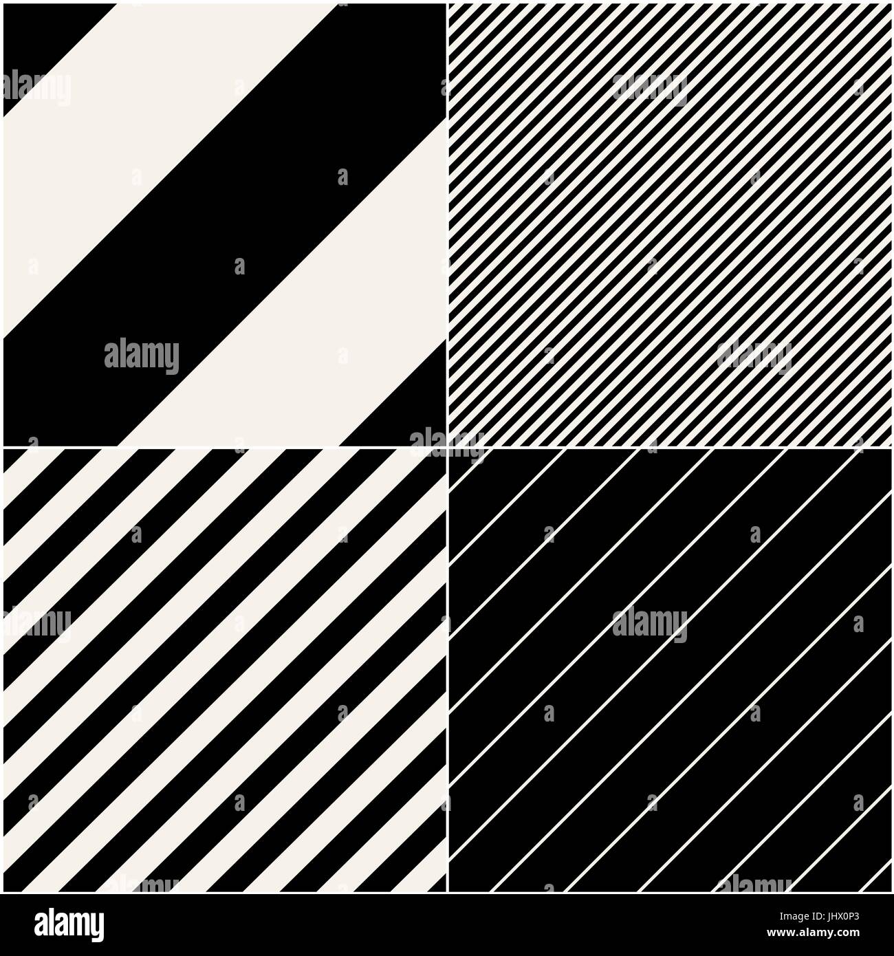 Cuatro patrones de diagonal colección. Las líneas diagonales perfecta patrón blanco y negro. Repetir bandas monocromas recto textura del fondo. V geométrica Ilustración del Vector