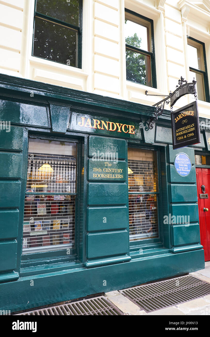Fachada de Jarndyce libreros anticuarios, Great Russell Street, Bloomsbury, Londres, Reino Unido. Foto de stock