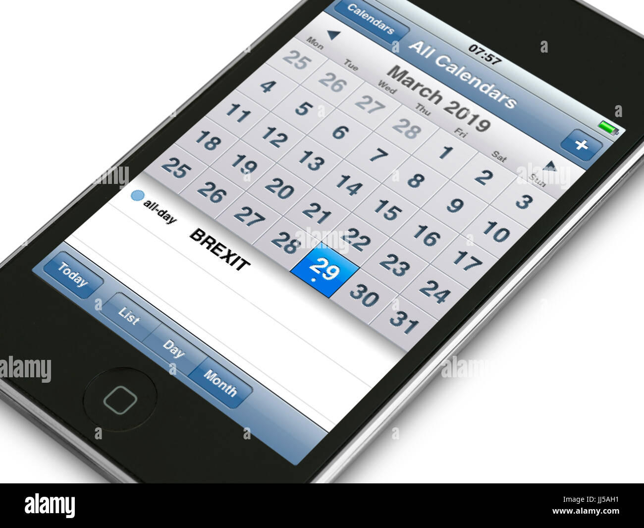 Dispositivo de telefonía móvil que muestra el calendario de eventos diario Brexit fecha cuando el Reino Unido se debe dejar a la UE La Unión Europea ("día de la independencia") Foto de stock