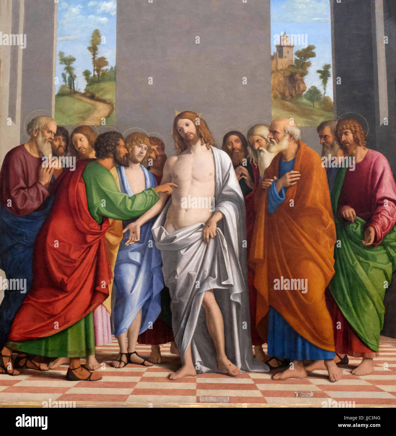 La incredulidad de Santo Tomás por Giovanni Battista Cima da Conegliano, circa 1502 Foto de stock
