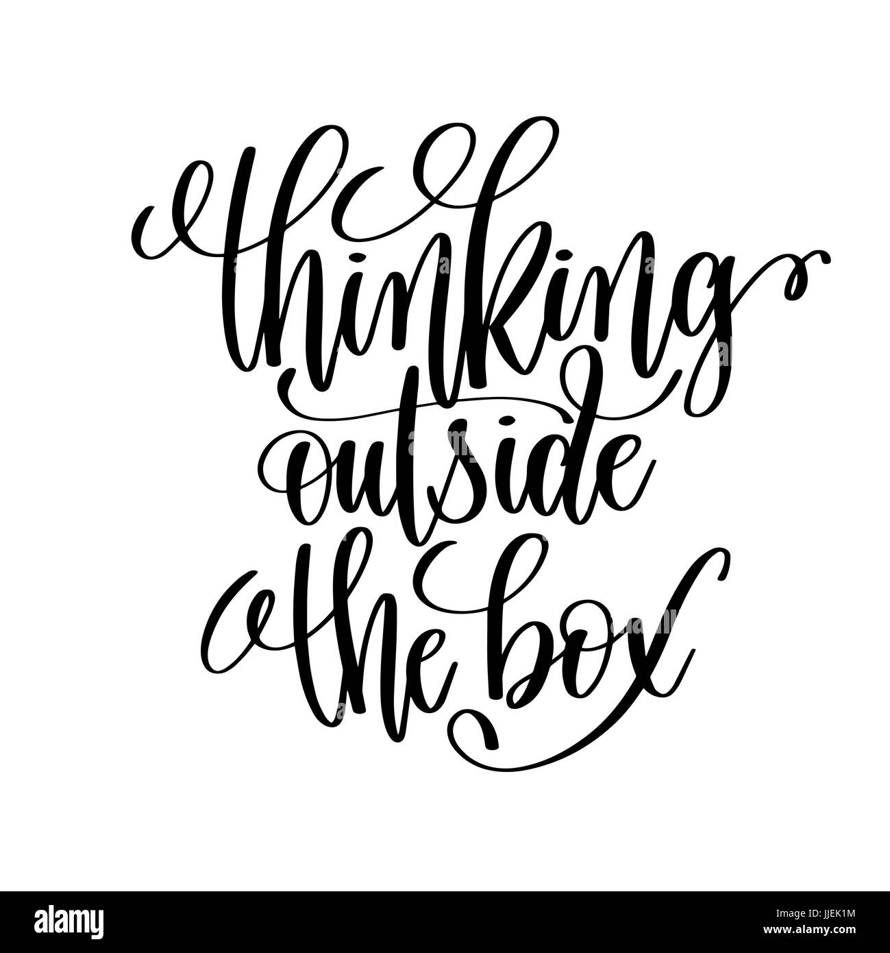 El pensamiento fuera de la caja en blanco y negro de letras manuscritas