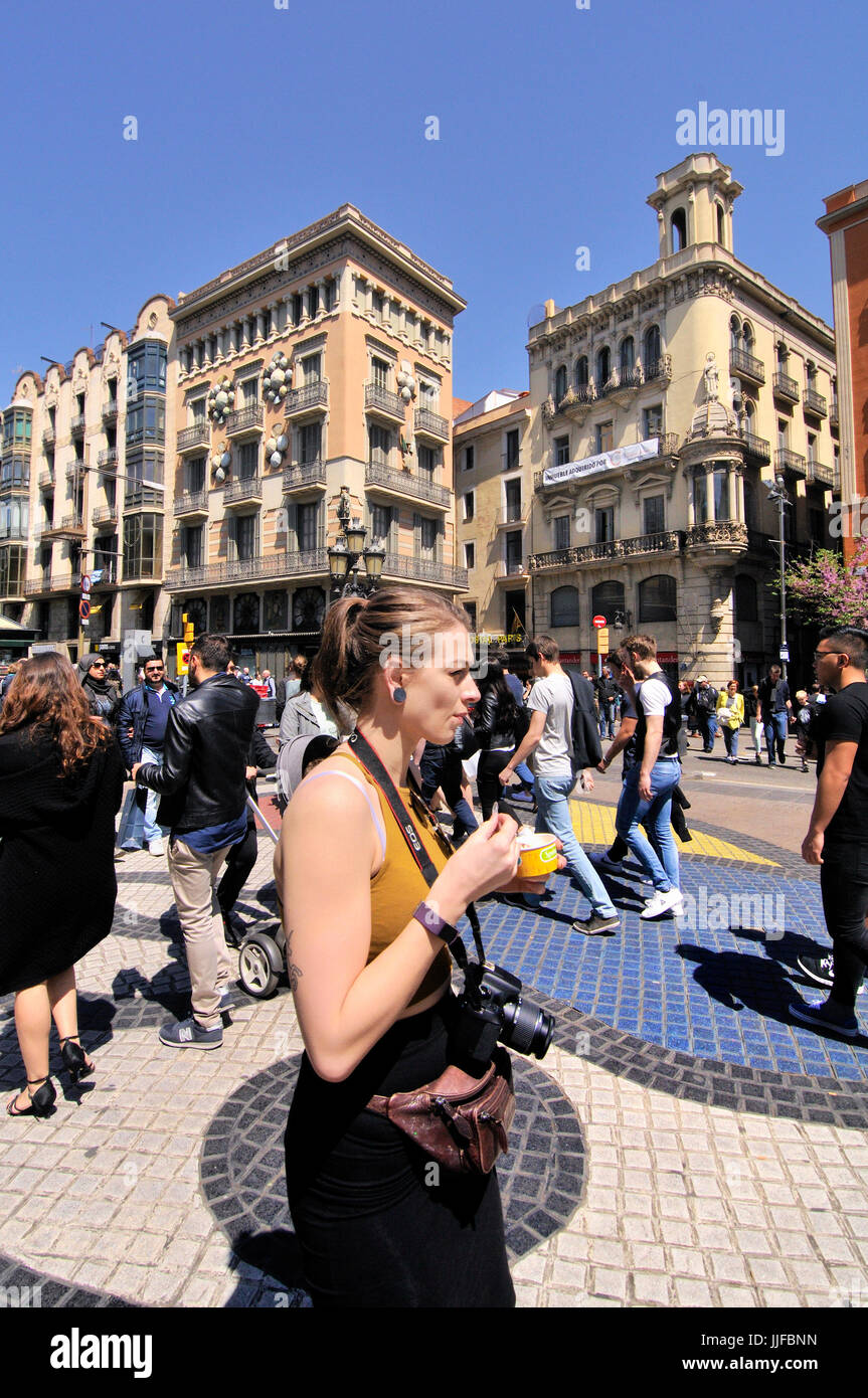 La Rambla, el Pla de la Boqueria (aka el Pla de l'Ós) . Barcelona, Cataluña, España Foto de stock