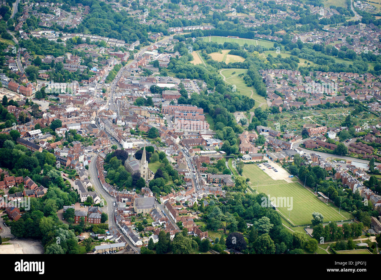 Una arial vista del centro de la ciudad de Buckingham, Sudeste de Inglaterra, Reino Unido. Foto de stock