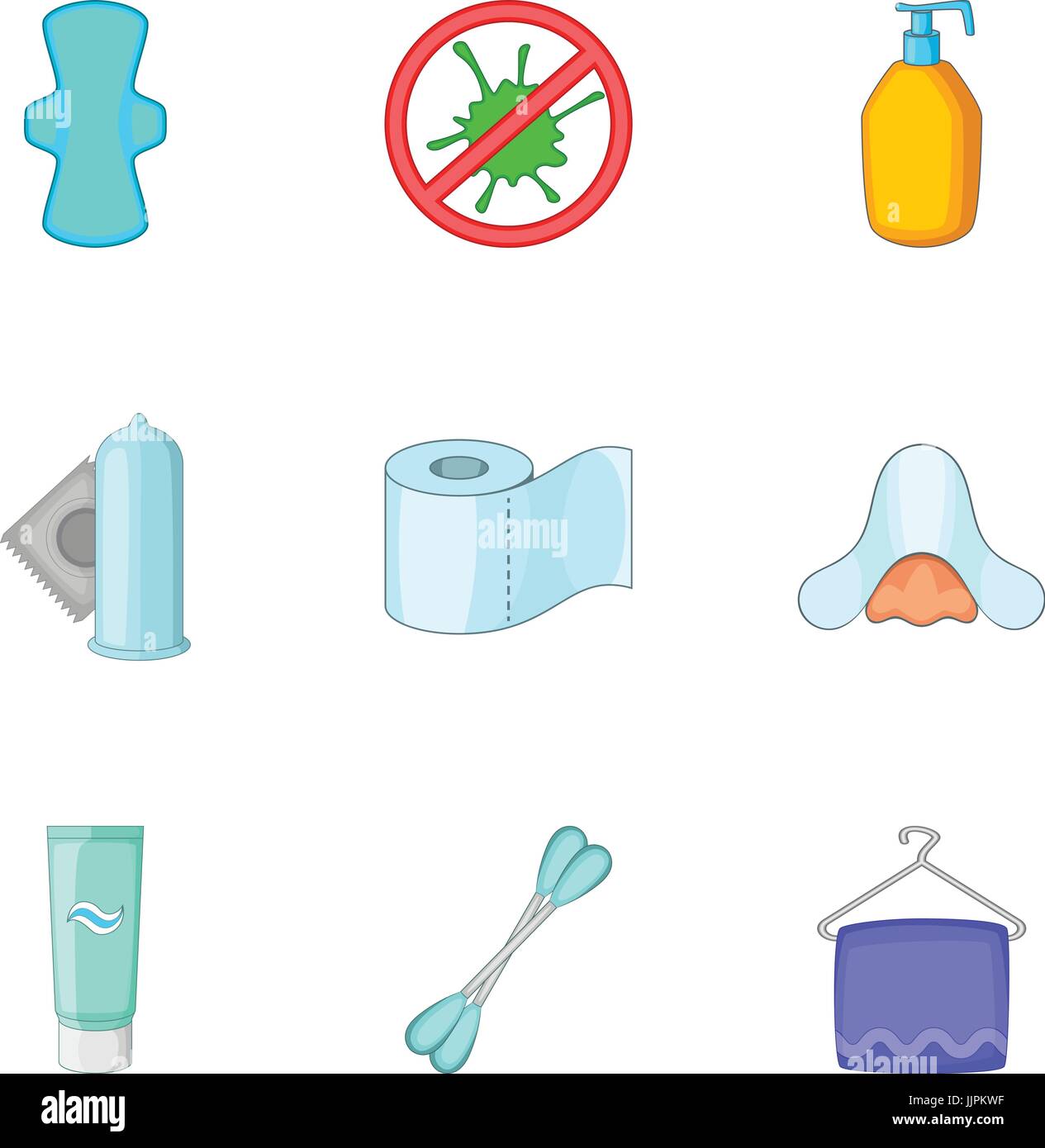 Los iconos de elementos de higiene, estilo de dibujos animados Imagen  Vector de stock - Alamy