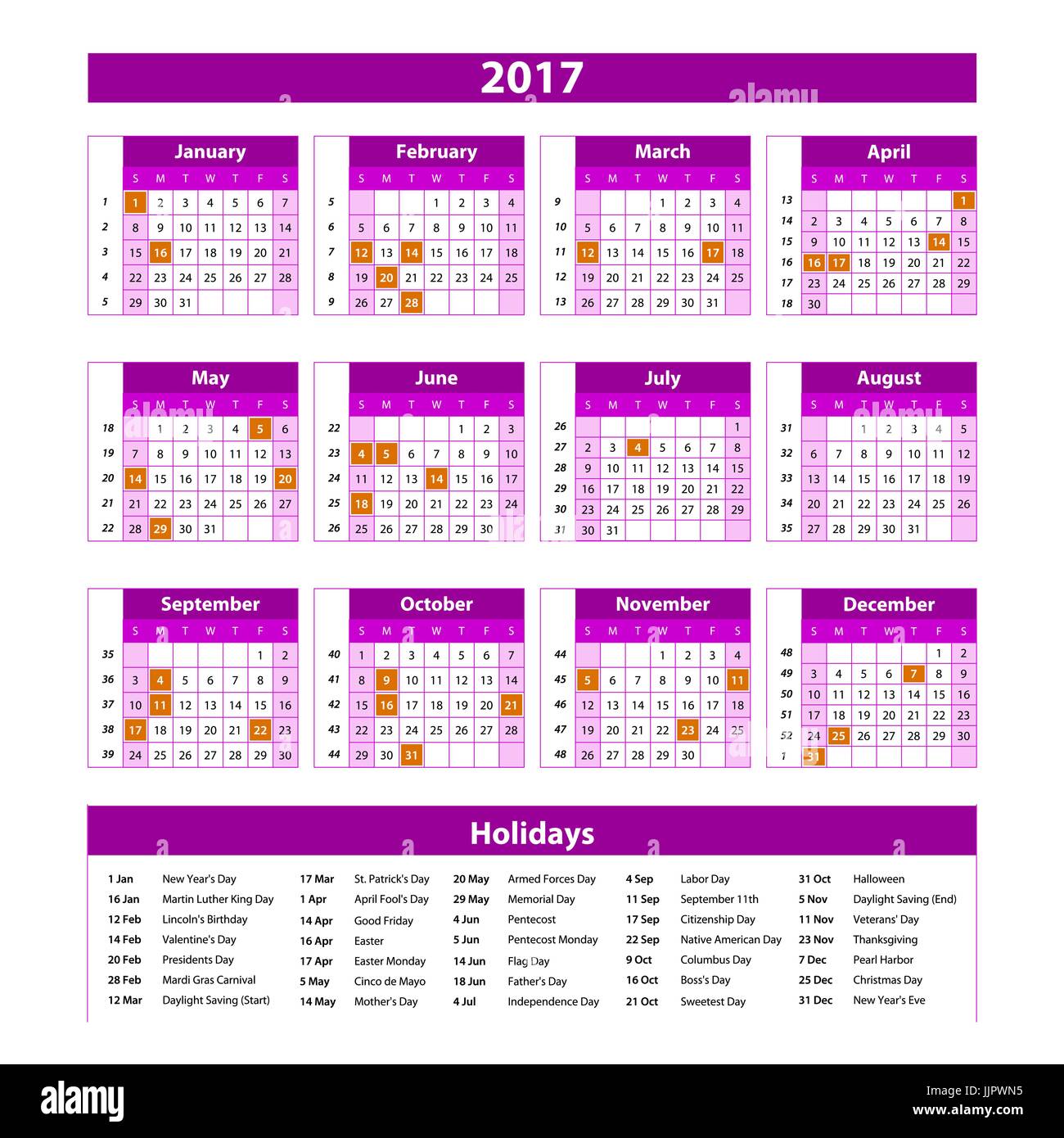 Planificador anual 2017 International worldwide organizador planner - planificador con fechas, del mes - espacio para notas personales Imagen Vector de stock - Alamy