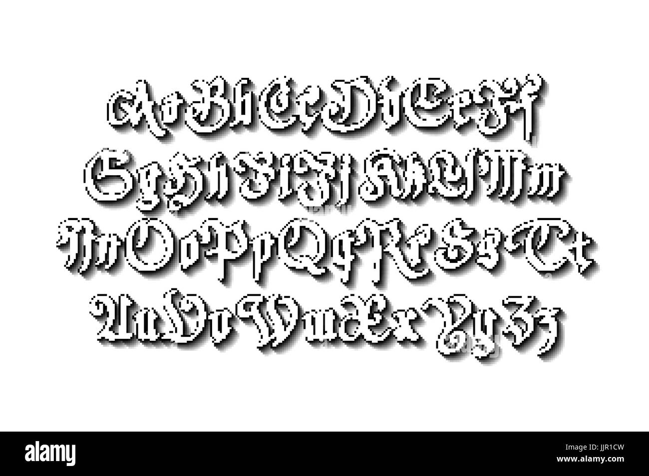 Escritura gótica Blackletter hand-drawn fuente vectorial de arte Ilustración del Vector