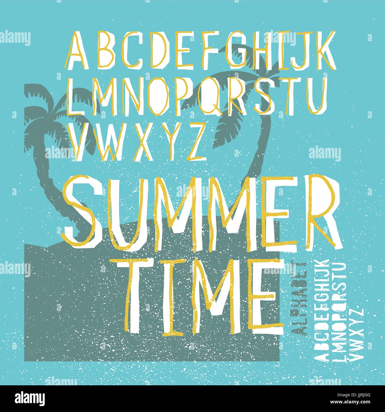 Hora de verano alfabeto vectorial. Cartas dibujados a mano. Póster de Beach Party de verano Ilustración del Vector