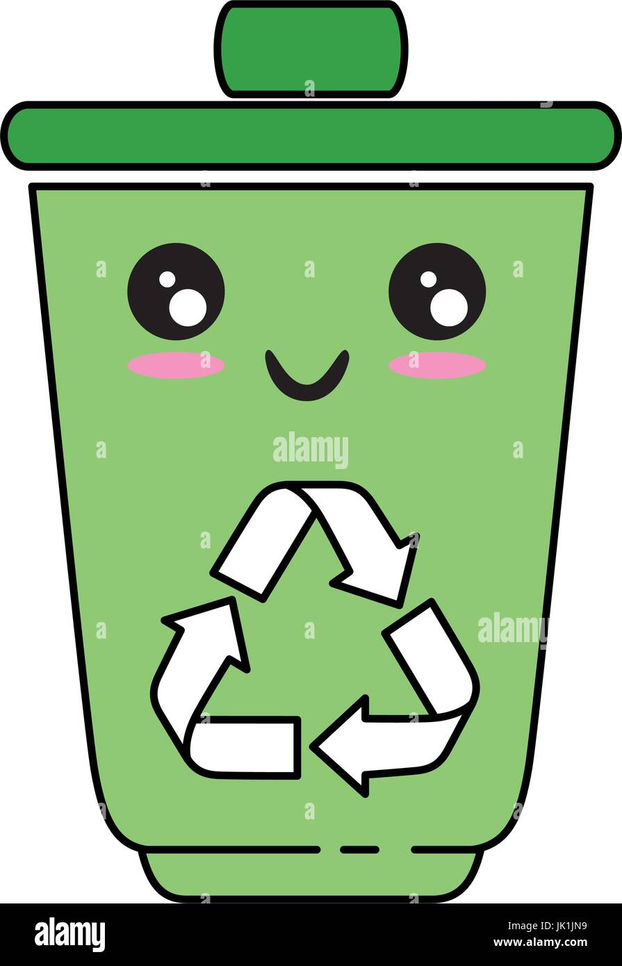 El icono del cubo de basura kawaii sobre fondo blanco ilustración