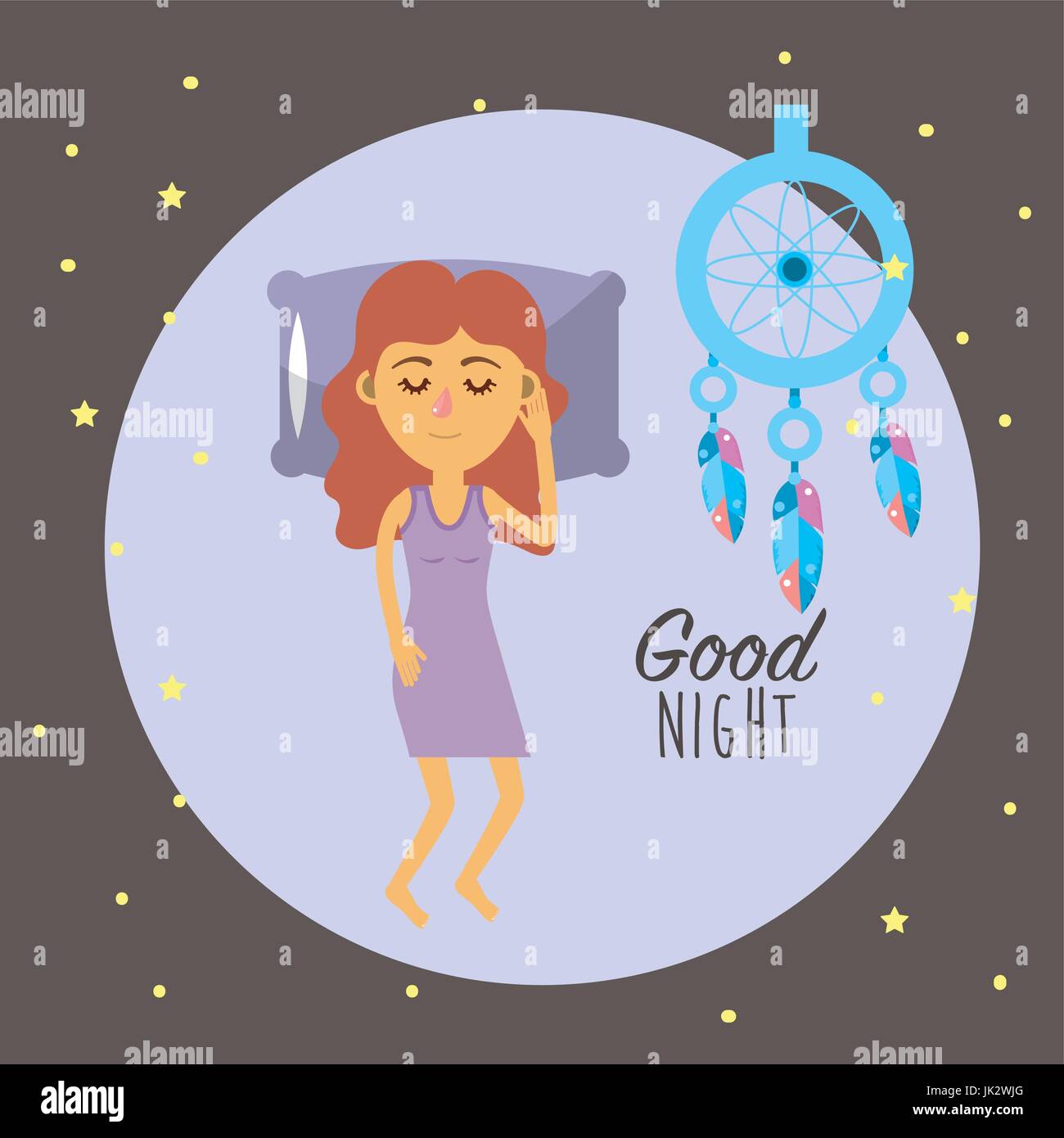 Mujer durmiendo y teniendo buenas noches Imagen Vector de stock - Alamy Mujer durmiendo y teniendo buenas noches Imagen Vector de stock - Alamy