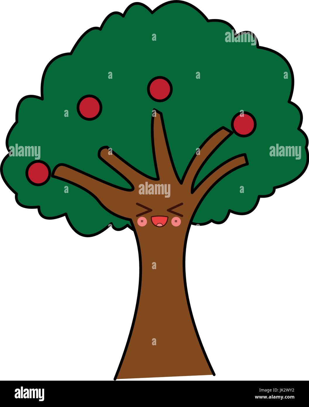 Kawaii árbol rama follaje natural frutas cartoon Imagen Vector de stock -  Alamy