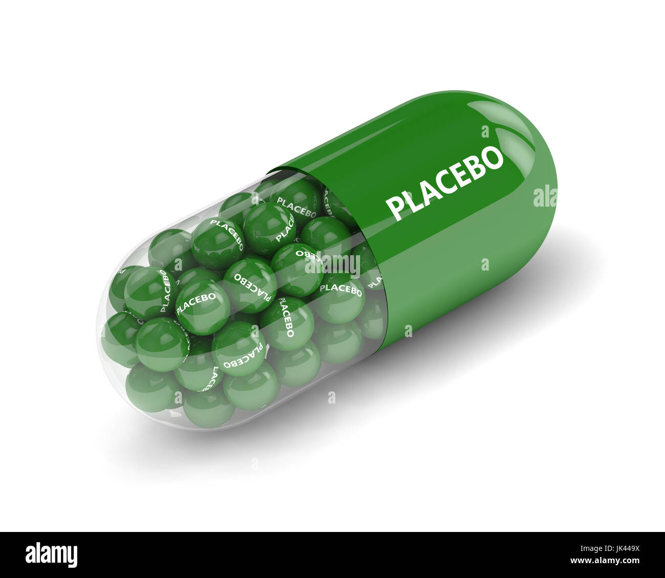 3D Render de píldoras placebo con gránulos aislados sobre fondo blanco. Foto de stock