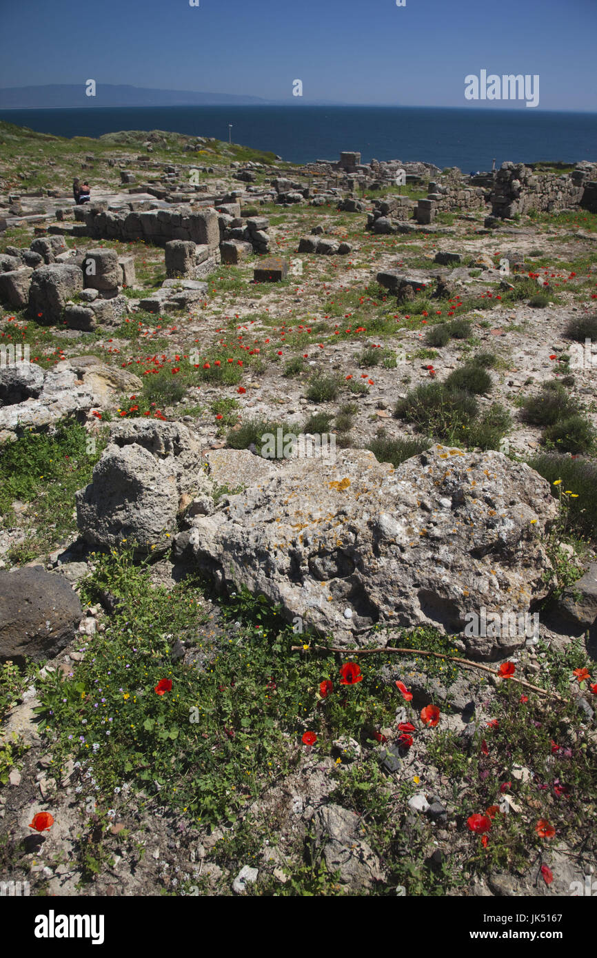 Italia, Cerdeña, región de Oristano, península de Sinis, Tharros, ruinas de la antigua ciudad Fenicia Foto de stock