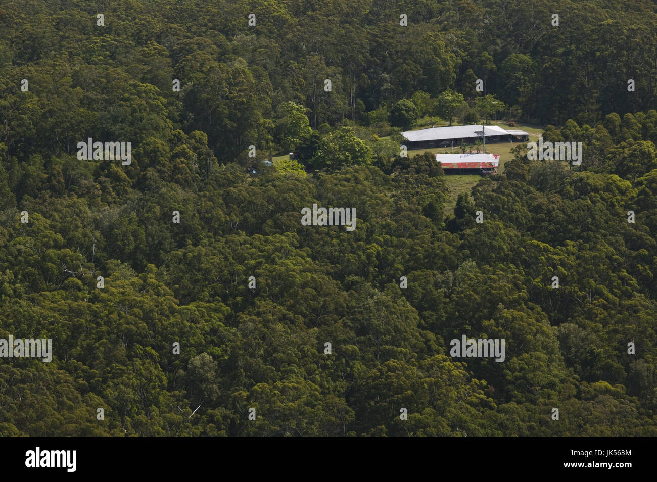 Australia, Queensland, Sunshine Coast, área Tewantin, granja vista desde Mt. Timbeerwah, el. 265 metros, Foto de stock