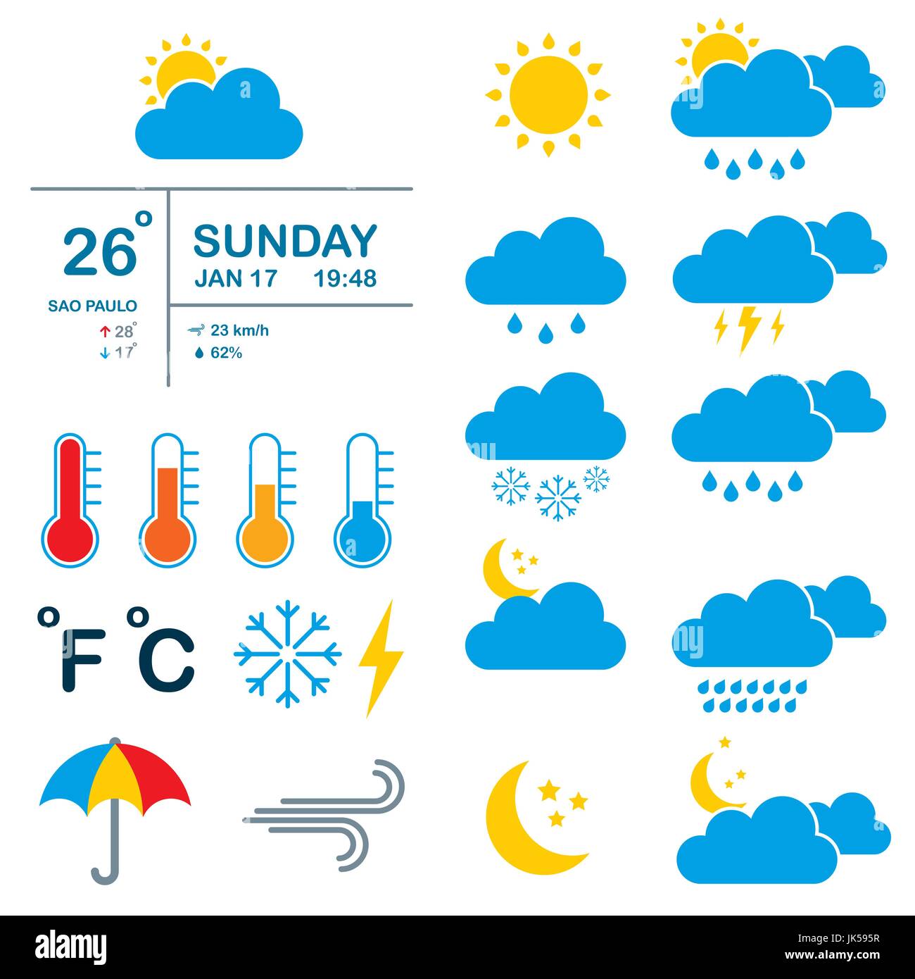 Iconos Para Previsión Meteorológica, Meteorología, La Temperatura, La  Humedad, La Presión Y El Viento Metros Fotos, retratos, imágenes y  fotografía de archivo libres de derecho. Image 902138