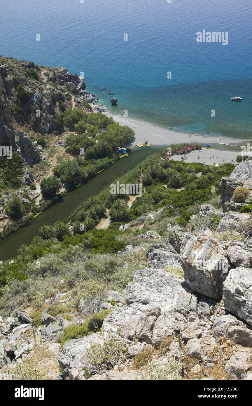Griechenland, Kreta, Preveli Playa, Flussmündung, Meer, Palmenstrand, Foto de stock
