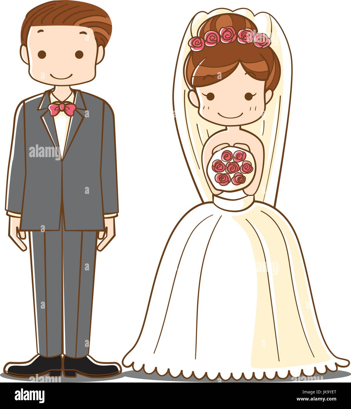 Pareja de novios Cute dibujos animados, la novia y el novio recién casados  personaje, ilustración vectorial Imagen Vector de stock - Alamy