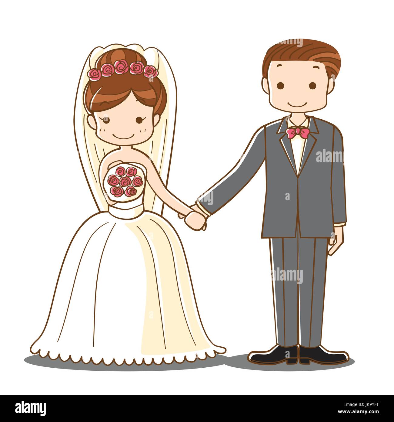Pareja de novios Cute dibujos animados, la novia y el novio novios  sosteniendo la mano de carácter, ilustración vectorial Imagen Vector de  stock - Alamy