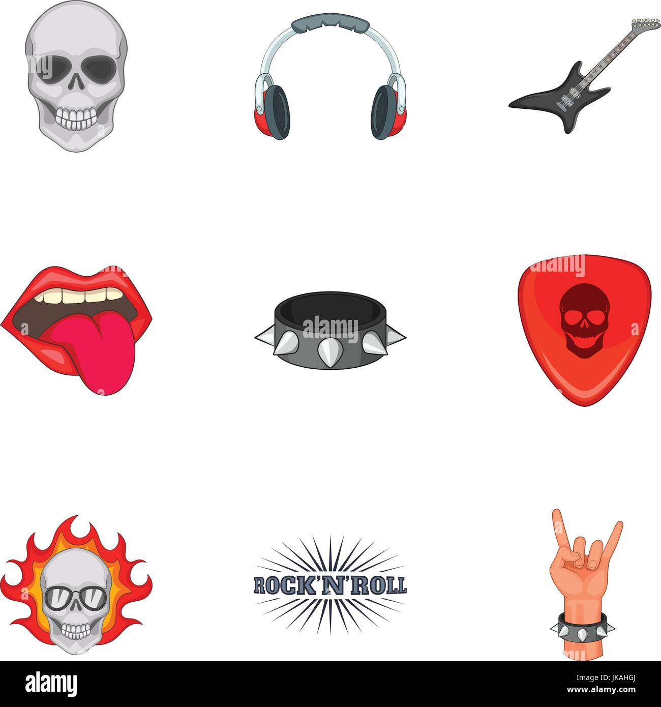 Rock n roll sticker iconos, estilo de dibujos animados Imagen Vector de  stock - Alamy