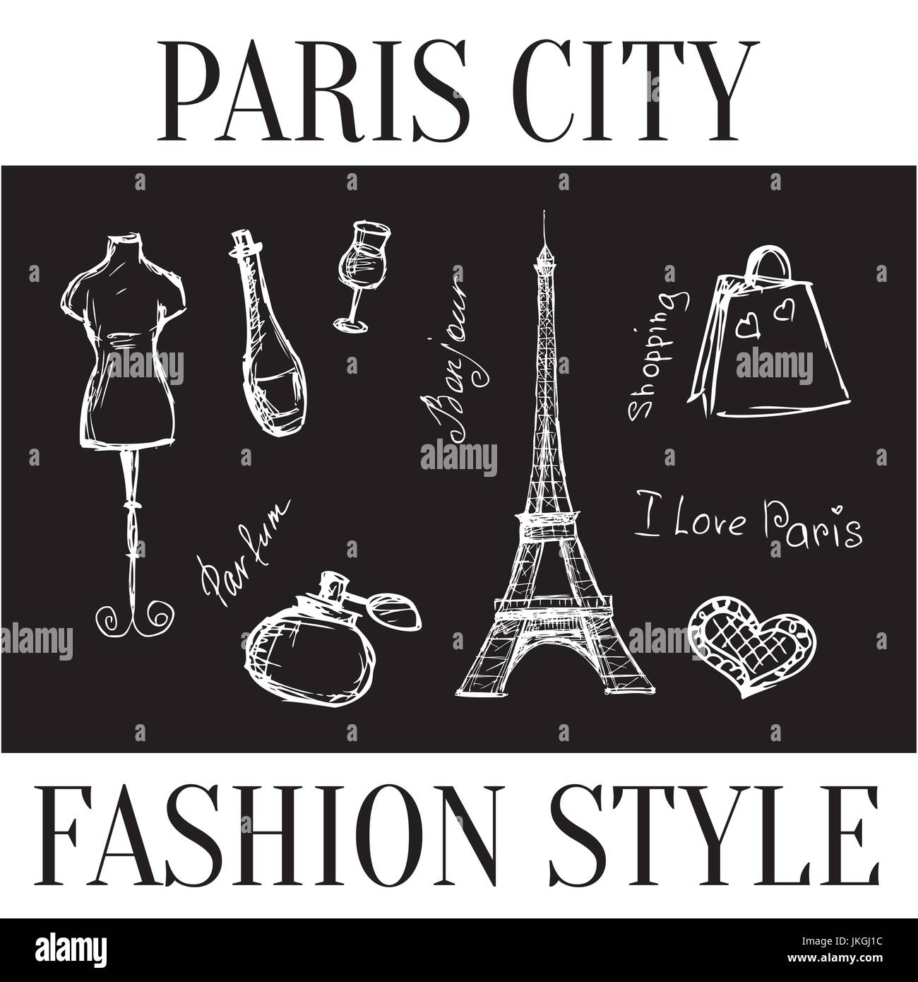La ciudad de París. Símbolos de estilo de moda de la ciudad. Ilustración vectorial Ilustración del Vector