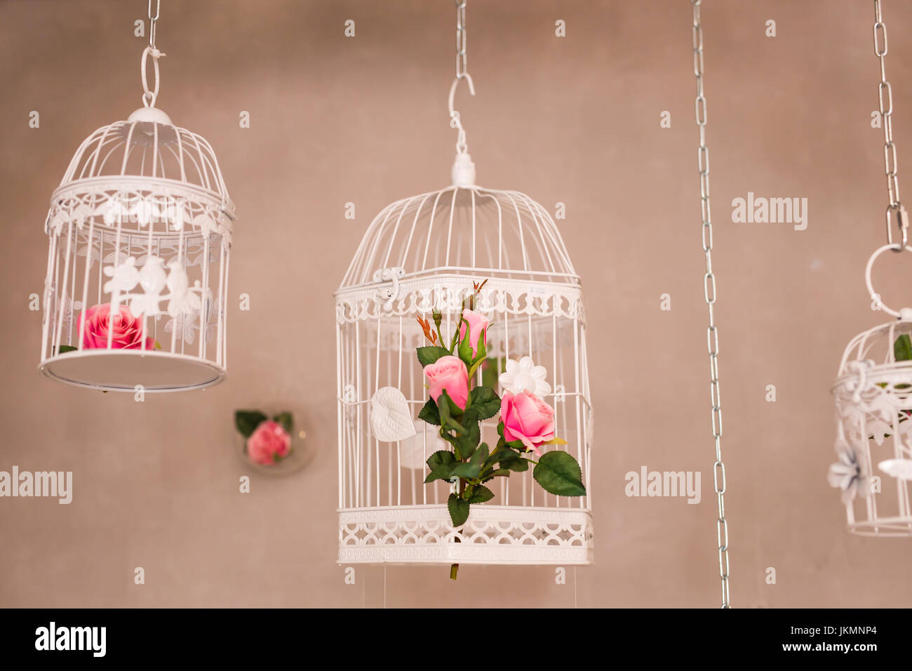 Shabby chic vintage hermosa decoración con forma de jaula y flores  Fotografía de stock - Alamy