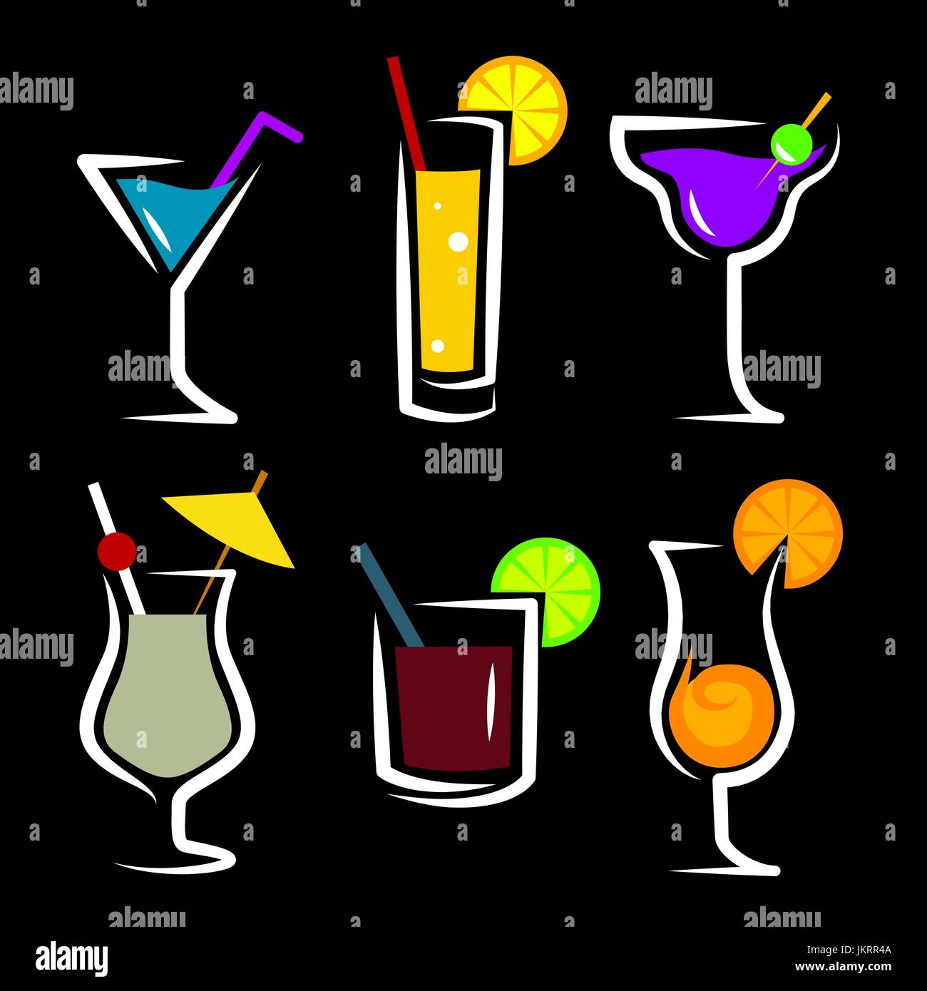 Conjunto de cócteles y bebidas suaves de largo-ind delantera del fondo  blanco Imagen Vector de stock - Alamy