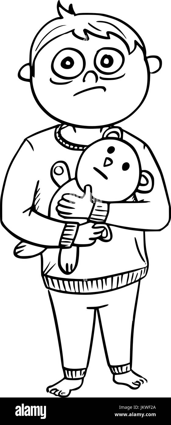 Dibujo A Mano Cartoon Ilustracion Vectorial De Pequeno Nino Asustado En Pijama O Nightclothes Sosteniendo Un Oso De Peluche Imagen Vector De Stock Alamy