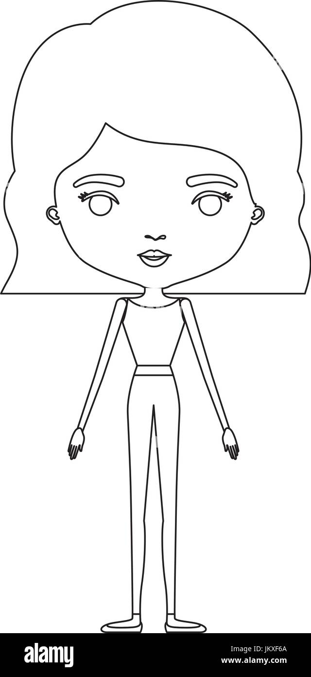 Caricatura de silueta skinny mujer en ropa con corto ondulado peinado Ilustración del Vector