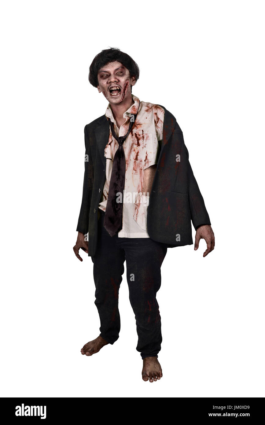 Miedo zombie asiáticos en un traje de hombre ropa aislado sobre fondo  blanco Fotografía de stock - Alamy