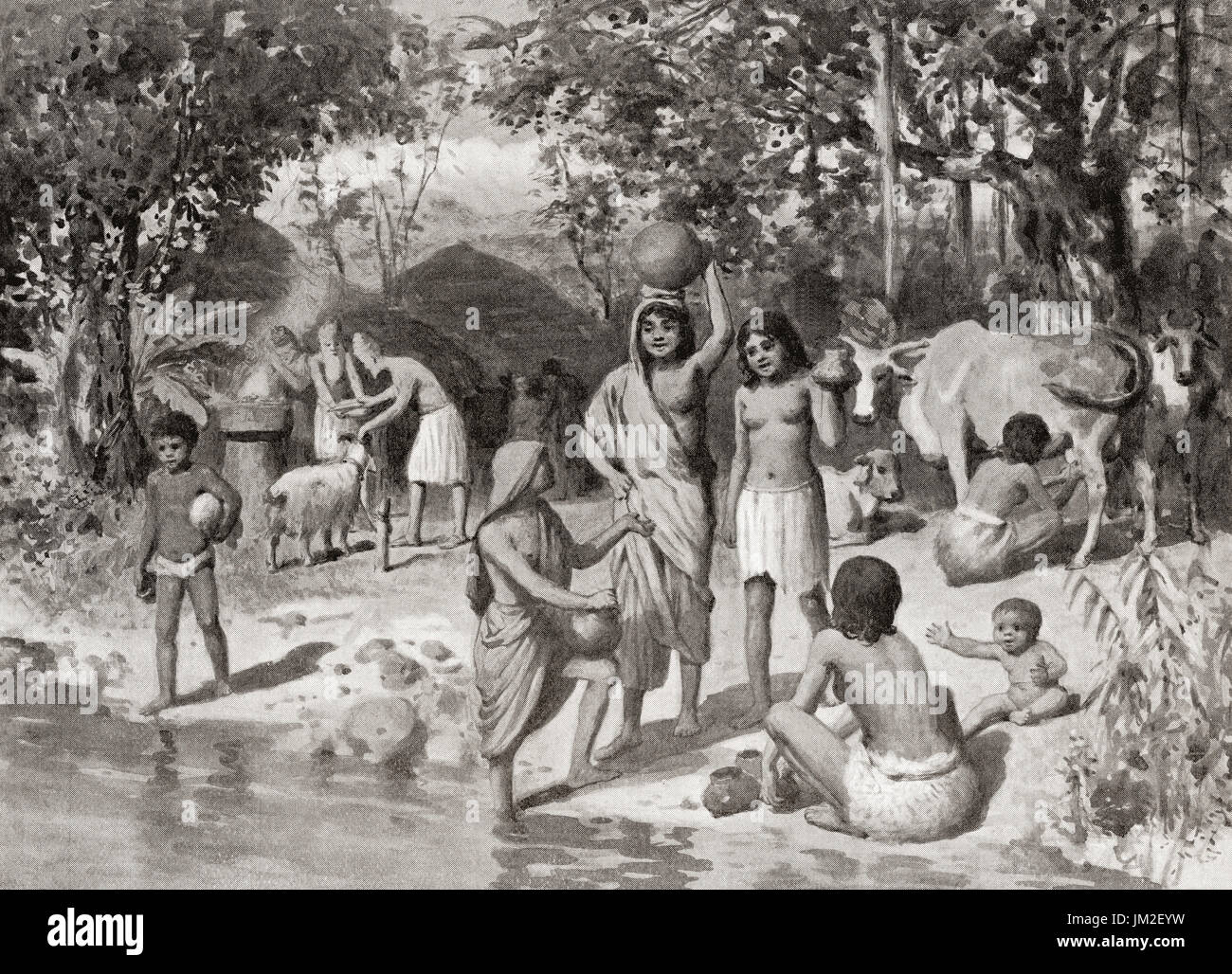 Un asentamiento Indo en la India antigua. La historia de Hutchinson de las Naciones, publicado en 1915. Foto de stock
