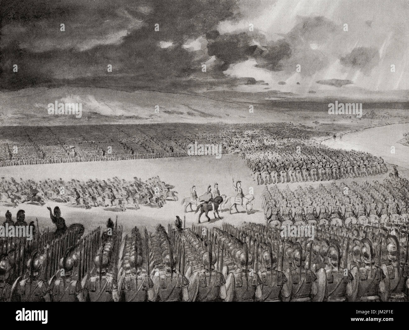 Porus o Poros, Rey del Paurava espera el ataque de Alejandro Magno antes de la batalla del Hydaspes, 326 BC. La historia de Hutchinson de las Naciones, publicado en 1915. Foto de stock