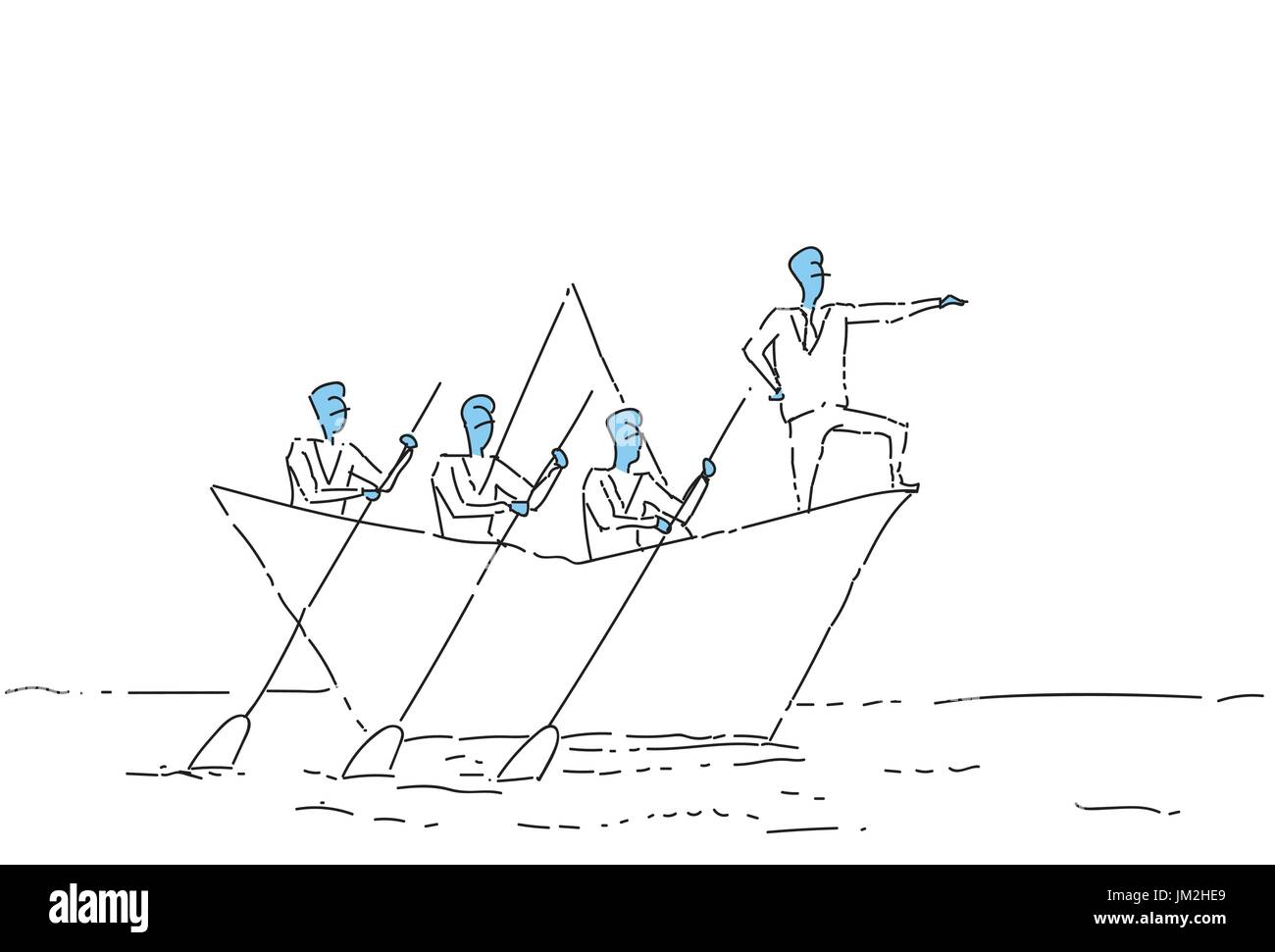 Empresario empresarios líderes de equipo nadar en barquito de papel de liderazgo Trabajo en Equipo Concepto Ilustración del Vector