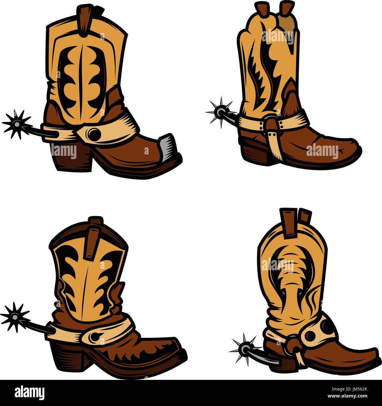 Conjunto de las botas vaqueras ilustraciones. Elementos de Dibujadas a mano botas vaqueras ilustración. Elemento de