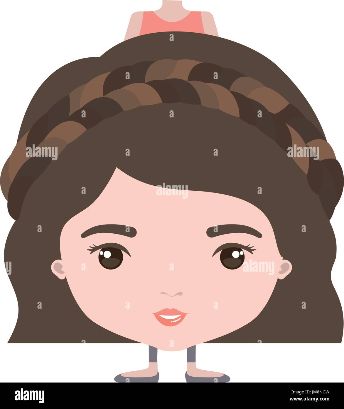 Colorido caricatura skinny en ropa de mujer con peinado corto ondulado y trenzado Ilustración del Vector